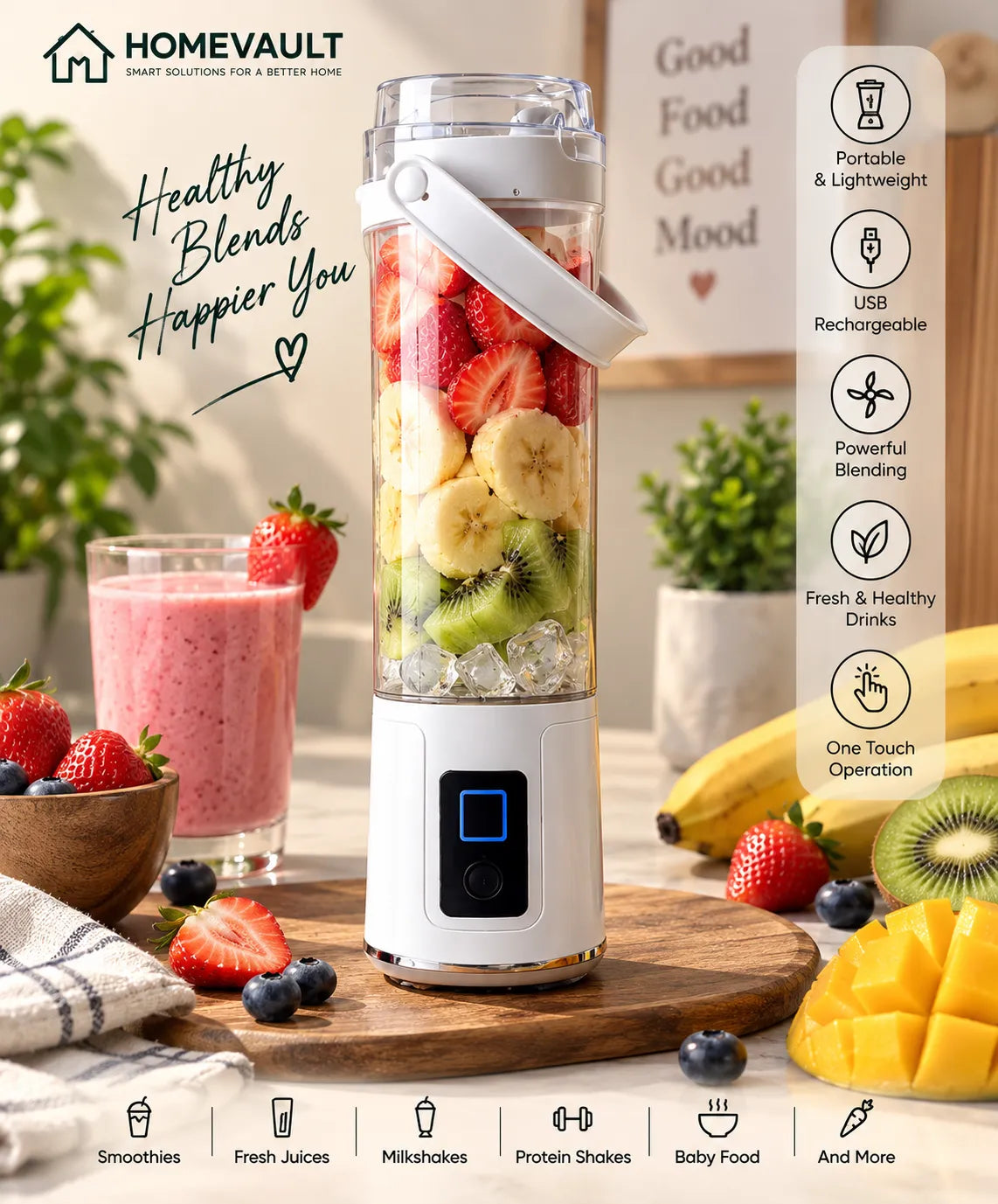 Portable Rechargeable Blender – 380ml USB Mini Smoothie Maker