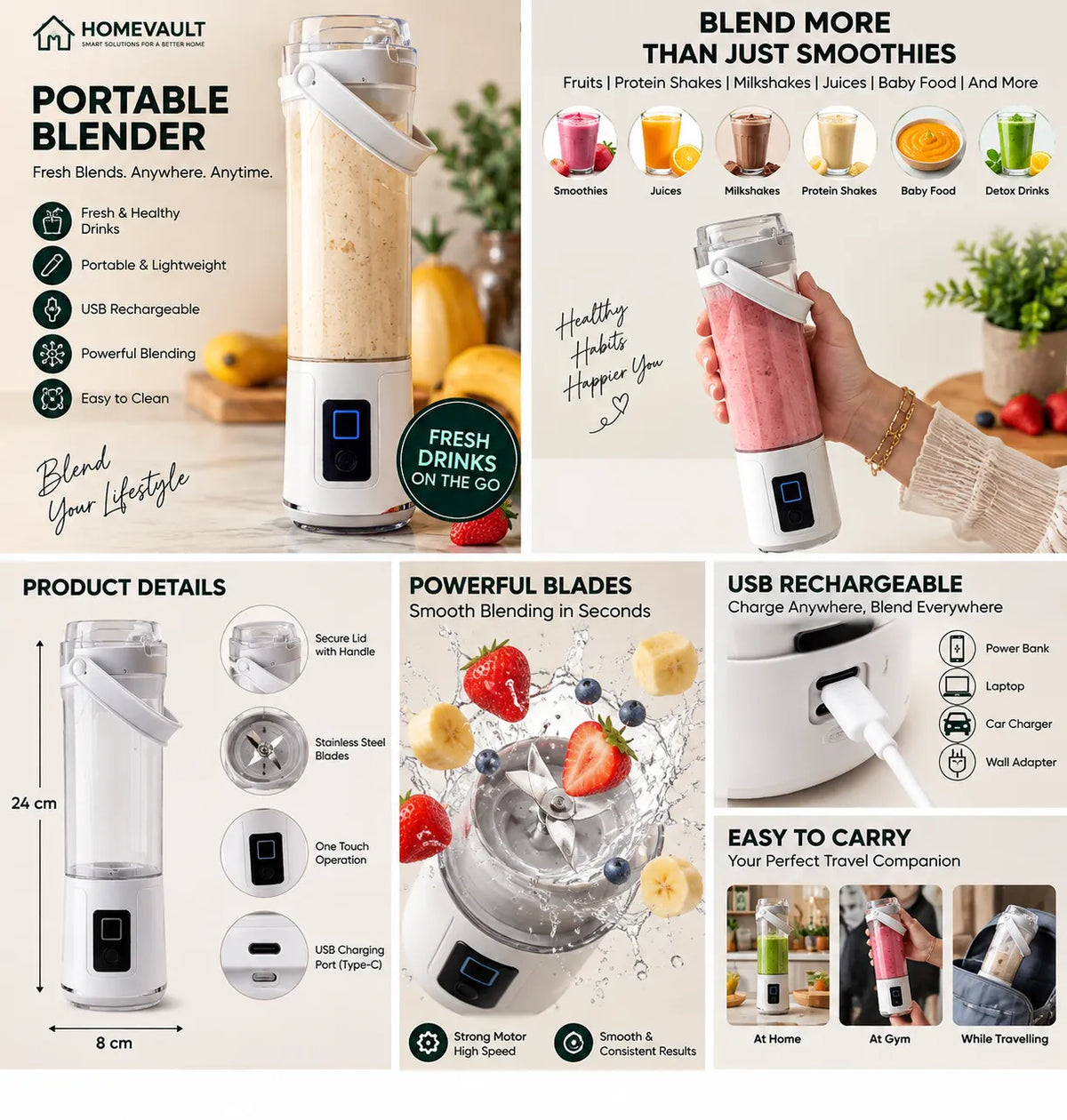 Portable Rechargeable Blender – 380ml USB Mini Smoothie Maker