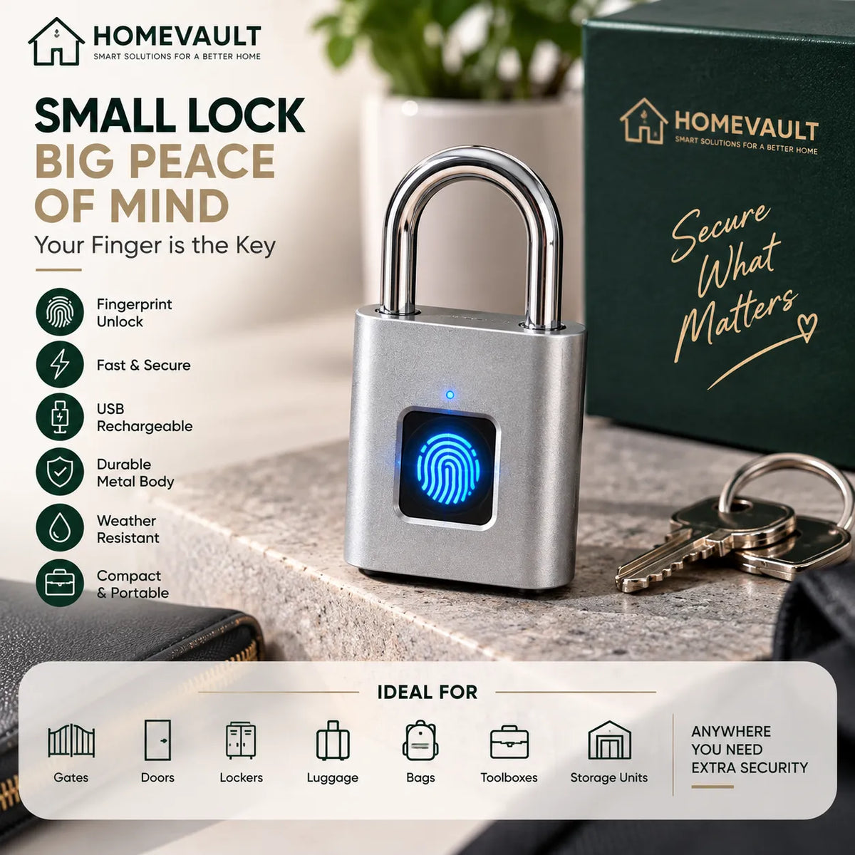 Smart Fingerprint Padlock – Keyless USB Rechargeable Security Lock