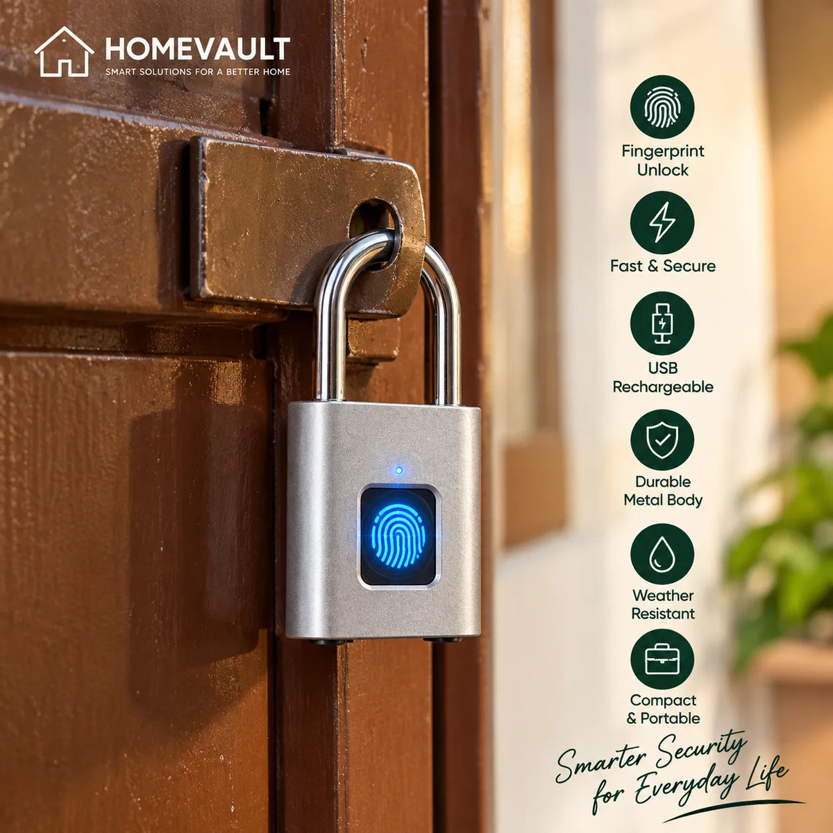 Smart Fingerprint Padlock – Keyless USB Rechargeable Security Lock