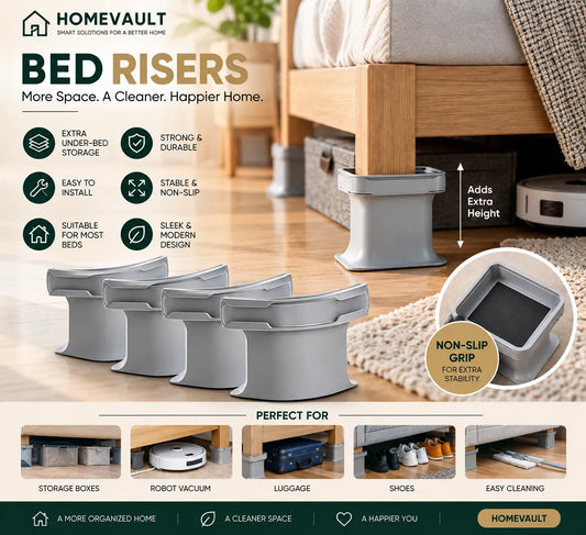 Adjustable Bed Risers – Heavy-Duty Bed Leg Elevators for Extra Storage