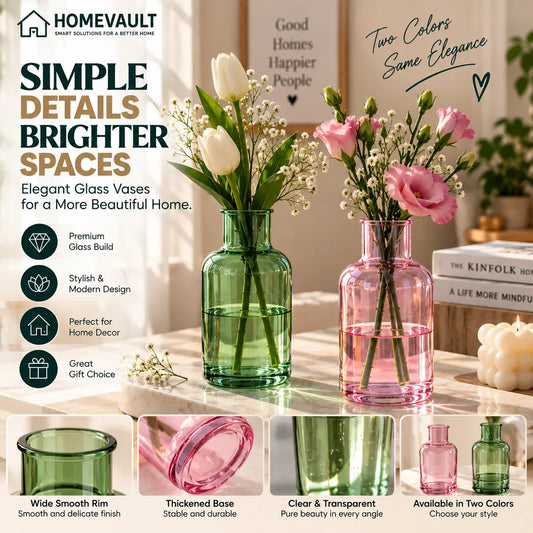 Elegant Glass Flower Vase – Modern Decorative Vase | Green & Pink