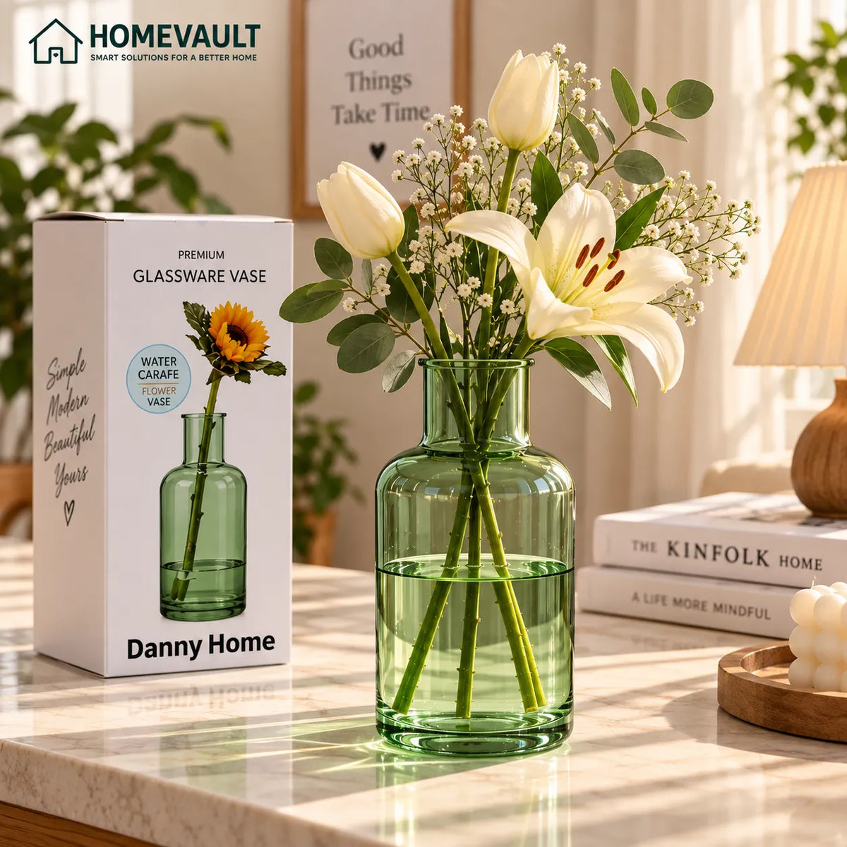 Elegant Glass Flower Vase – Modern Decorative Vase | Green & Pink