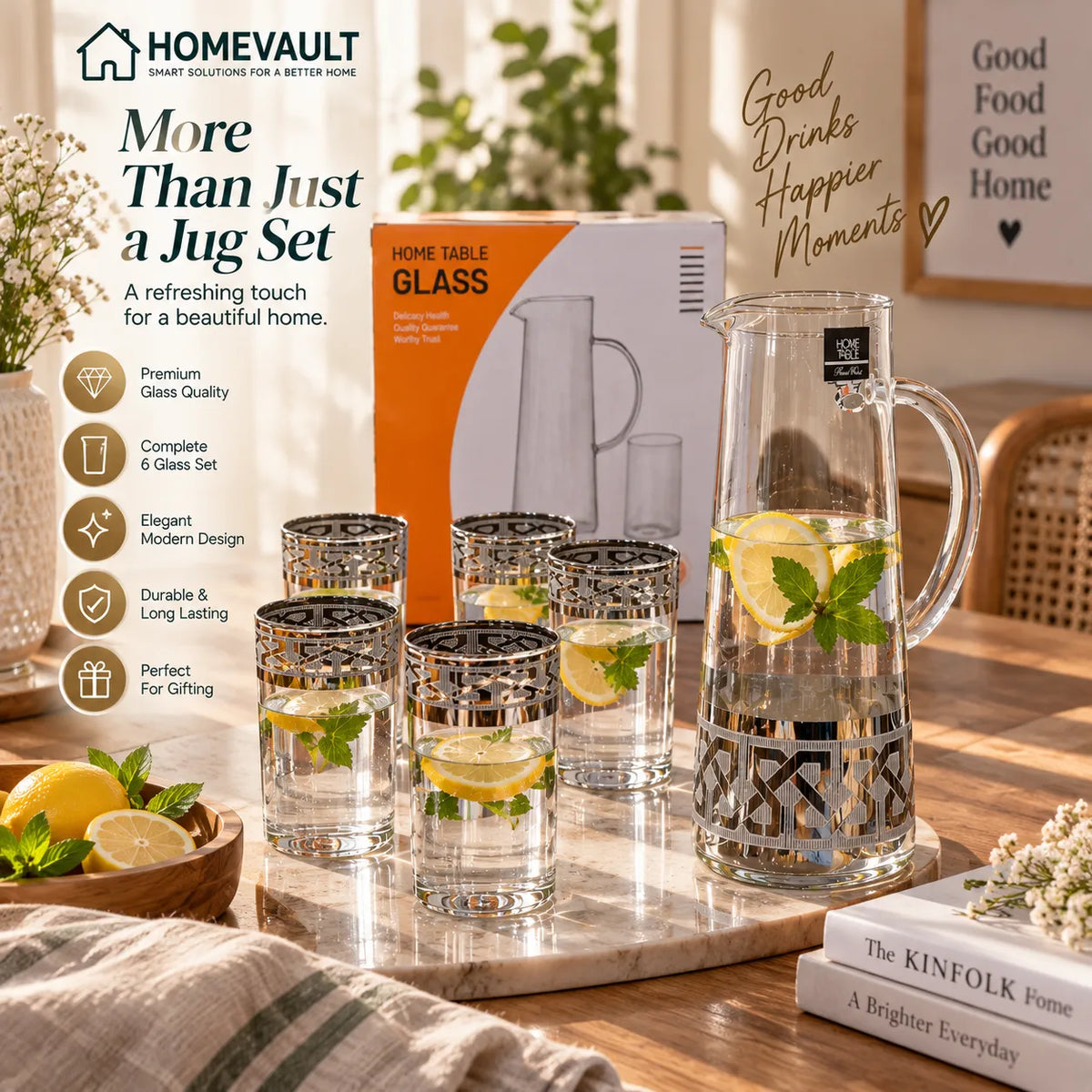 Elegant Glass Water Jug with 6 Matching Glasses – Premium Drinkware Set
