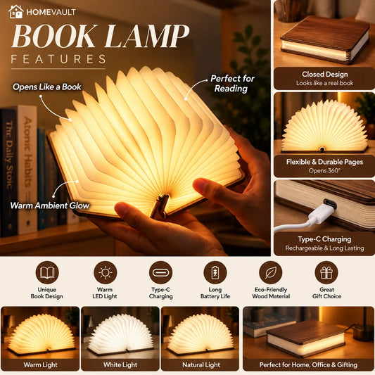 Foldable Book Lamp – Rechargeable LED Reading & Decorative Light
