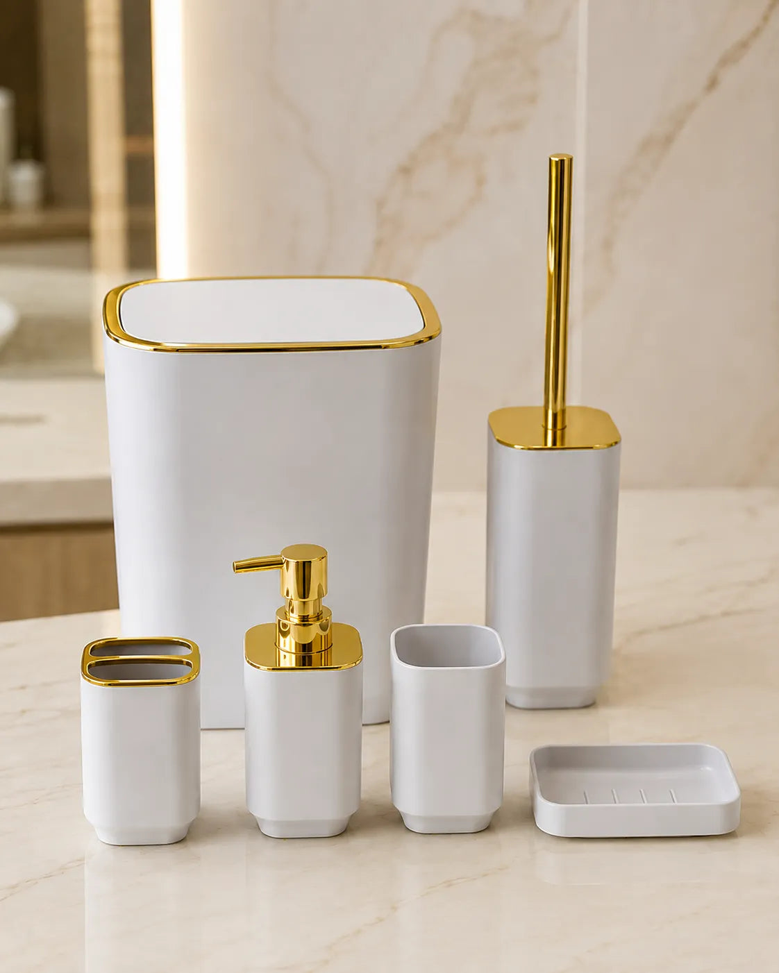 Luxury 6-Piece Bathroom Accessories Set | Modern Bathroom Organizer Set