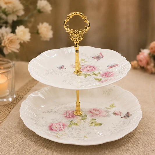 Elegant 2-Tier Floral Serving Stand