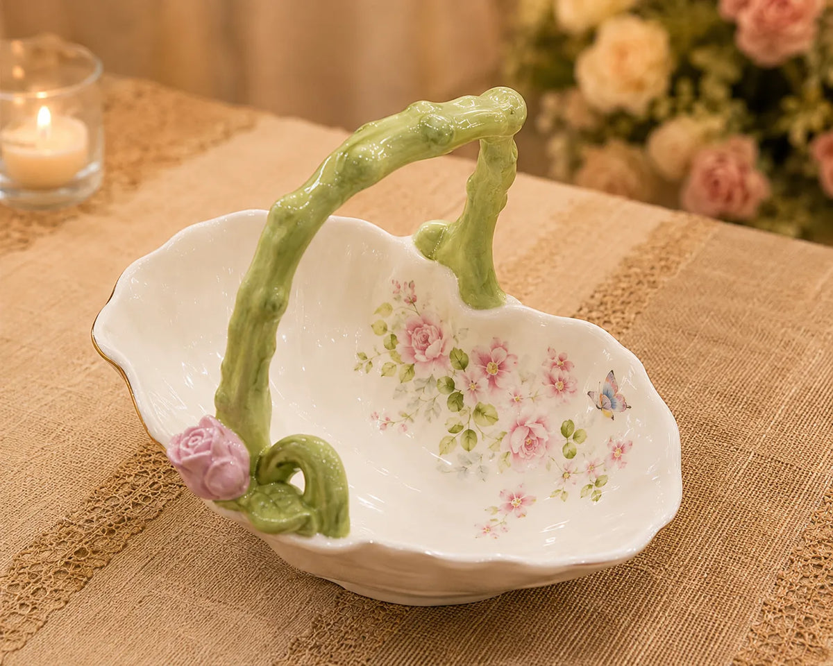 Elegant Floral Ceramic Serving Tray