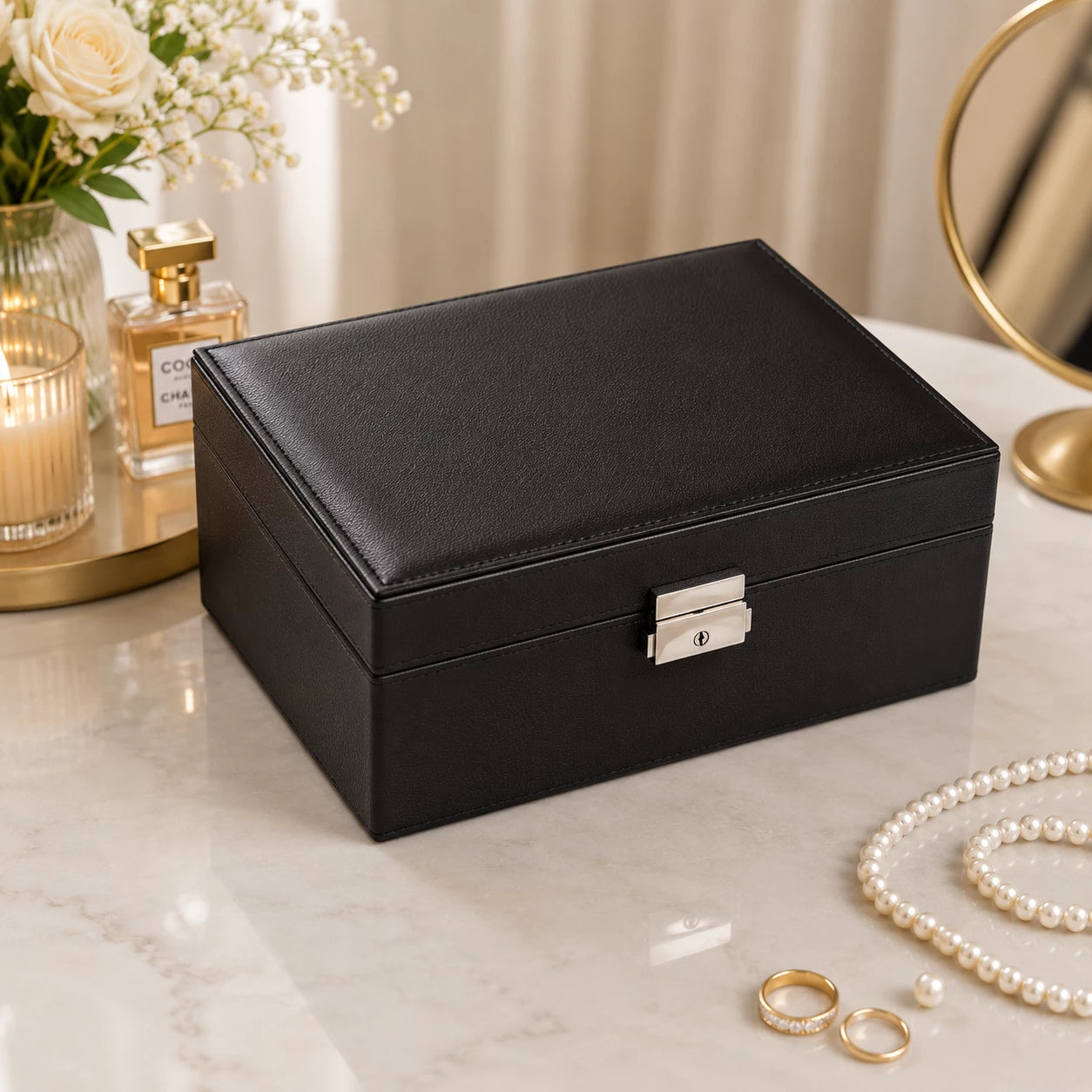 Luxury Jewelry Organizer Box with Lock & Mirror | Multi-Layer Jewelry Storage Case