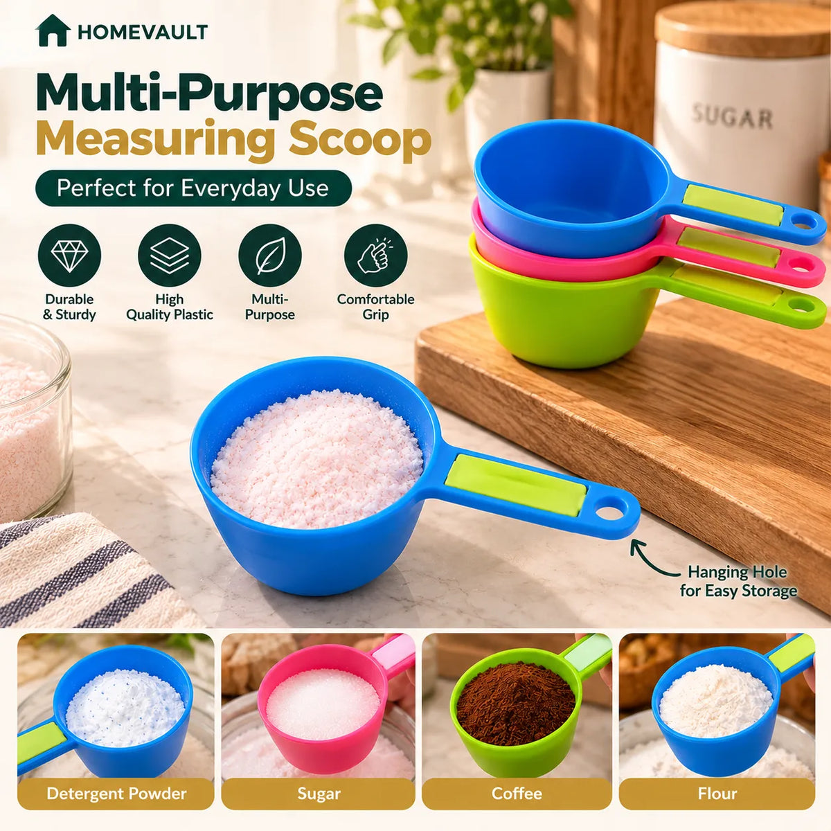 HomeVault Multi-Purpose Measuring Scoop – Colorful Kitchen & Household Scoop