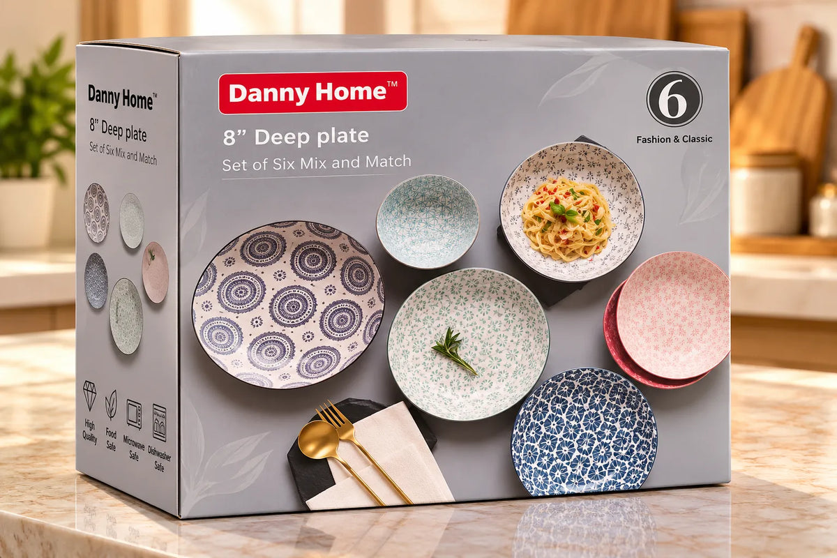 6-Piece Mix & Match Porcelain Deep Plate Set – Colorful Designs