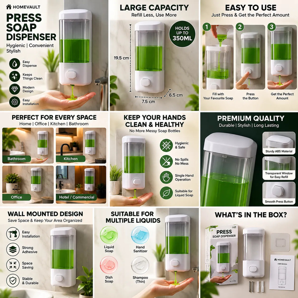 Wall-Mounted Soap Dispenser – Press-Style Liquid Soap Holder