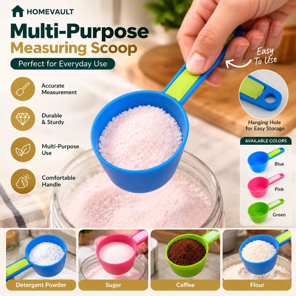 HomeVault Multi-Purpose Measuring Scoop – Colorful Kitchen & Household Scoop