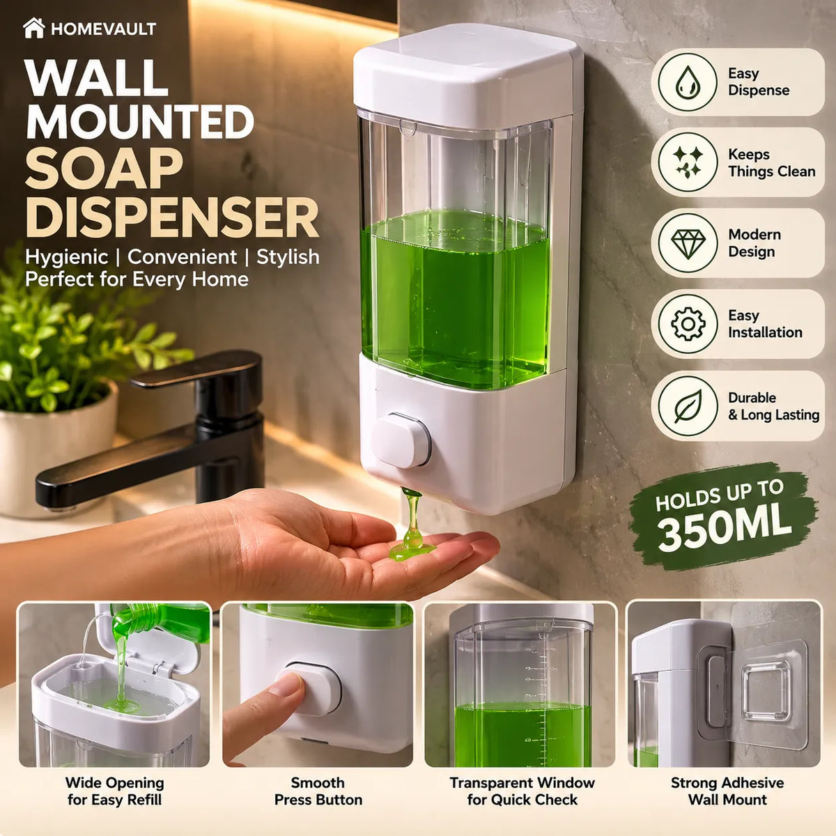 Wall-Mounted Soap Dispenser – Press-Style Liquid Soap Holder