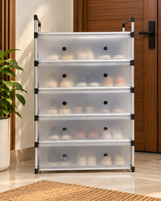 5-Tier Shoe Organizer with Transparent Storage Compartments