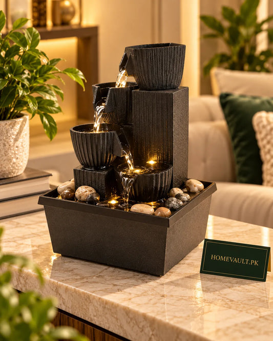 LED Water Fountain with Natural Stones – Indoor Decorative Tabletop Fountain | Homevault.pk